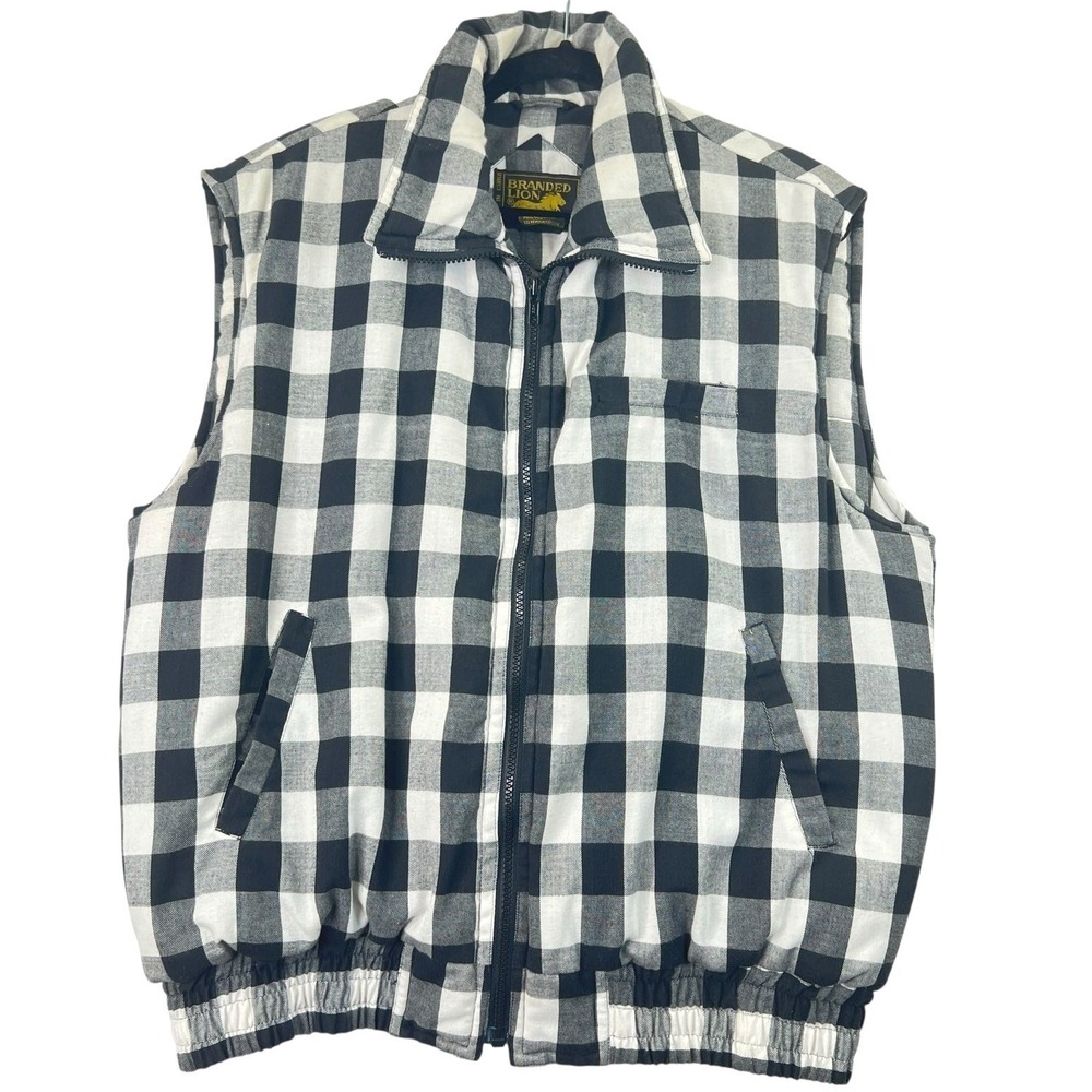 Branded Lion Buffalo‎ Plaid Vest XL Black White Quilted Puffer Gingham Outerwear